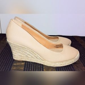 J CREW style#A1244 Espadrille Canvas Wedge Round Toe Slide On Heels Imaculate